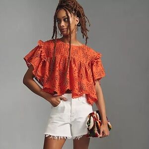 The Farm Rio Palm Tree Eyelet Blouse Size S